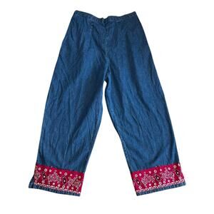 Tantrums Women's 2X Denim Pull On Cropped Pants Bandana Country Hippie Boho